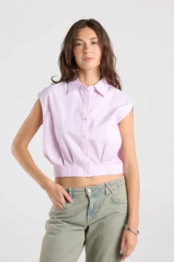 America Today New In|T-Shirts & Tops^Boue Inny ouwoze cropped boue et krijttreep