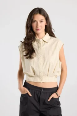 America Today New In|T-Shirts & Tops^Boue Inny ouwoze cropped boue et krijttreep