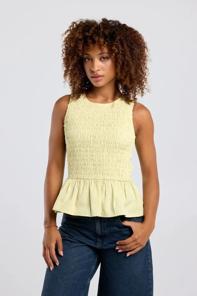 America Today New In|T-Shirts & Tops^Shirt Isero mouwloze smock top met ruffle onderkant