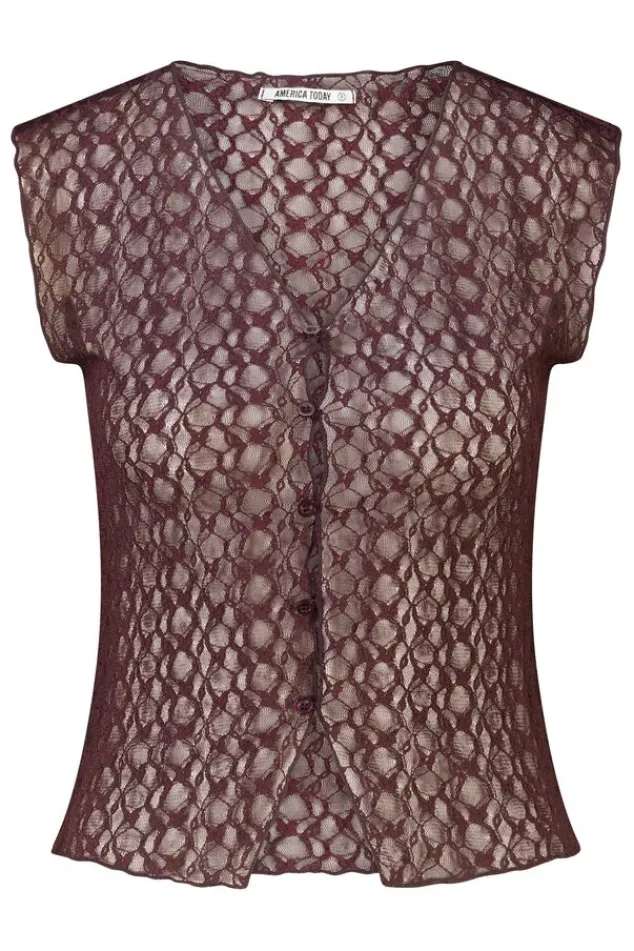 America Today New In|T-Shirts & Tops^Top Gini ouwoze kanten top et V-ha en knoopje