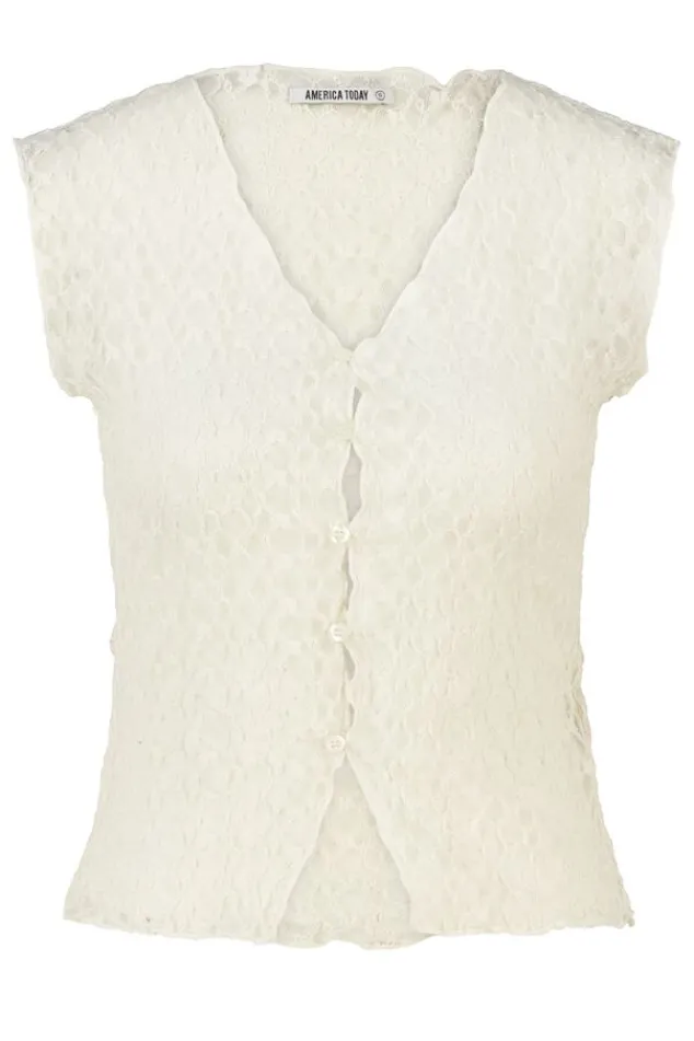 America Today New In|T-Shirts & Tops^Top Gini ouwoze kanten top et V-ha en knoopje