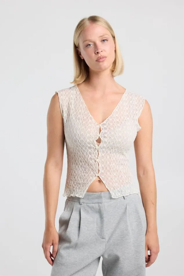America Today New In|T-Shirts & Tops^Top Gini ouwoze kanten top et V-ha en knoopje